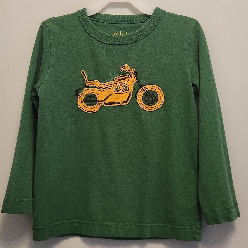 Mini Boden Green Long Sleeve Tee with Yellow Motorcycle Size 4-5Y